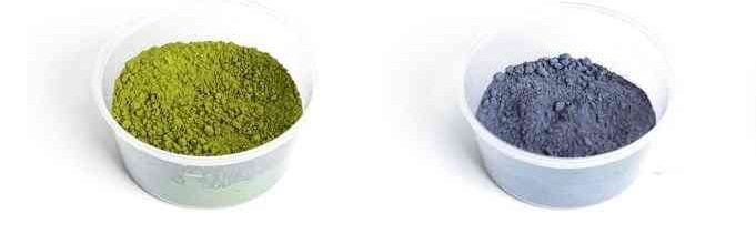 green and blue matcha powder